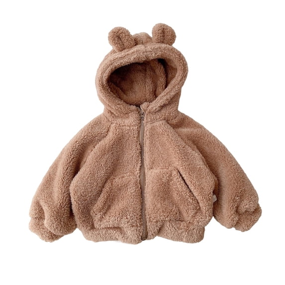 CAIVO Warm Boys Winter Coats Fuzzy Hooded Jacket For Toddlers Kids Soft Outerwear Cozy Lined Windproof Cold Weather Long Sleeve Birthday Dailywear