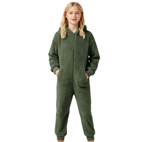 CAIVO Warm Cozy Fuzzy Romper Jumpsuit Solid Color Toddler Boys Girls Soft Onesie Jumpsuit With Grip Soles For Indoor Outdoor Comfort And Easy Dressing Trendy Long Sleeve One-Pieces