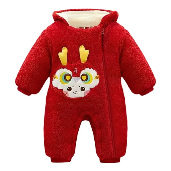 CAIVO Winter Baby Boys Romper Long Sleeve Jumpsuit Thermal Padded Onesie Warm Lined O-Neck Bodysuit Toddler Classic Child Solid Color One-Pieces