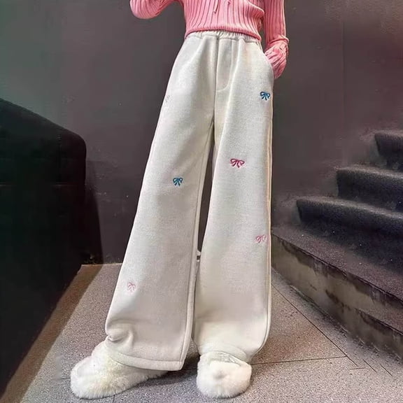 CAIVO Winter Girls Corduroy Pants With Thickened Wide Leg Trousers For Toddler Kid Casual Comfort Stylish Slacks