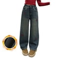 thumbnail image 1 of CAIVO Winter Girls Fuzzy Jeans Straight Leg Pants Loose Fit Trousers Thickened Warm Casual Bottoms For Teen Big Kids Toddler Cute Solid Color Slacks, 1 of 9
