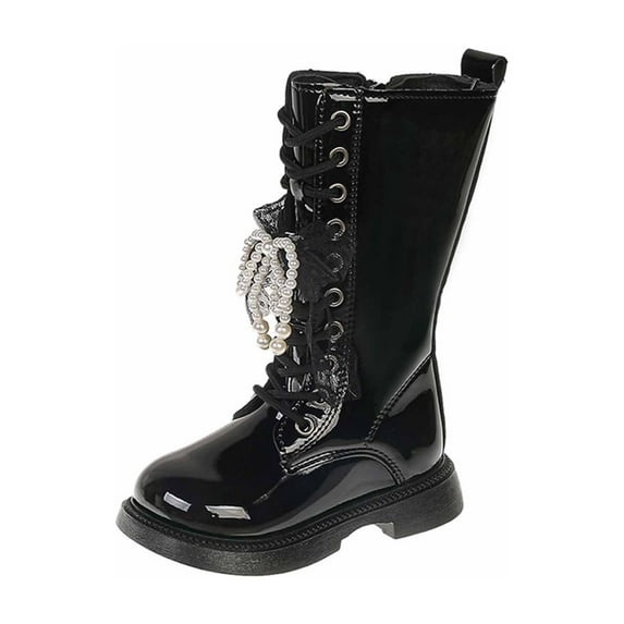 CAIVO Winter Girls Knee High Boots Leather Boots With Side Zipper Non- Sole Teen Youth Children Adorable Lightweight Solid Color Kids Shoes