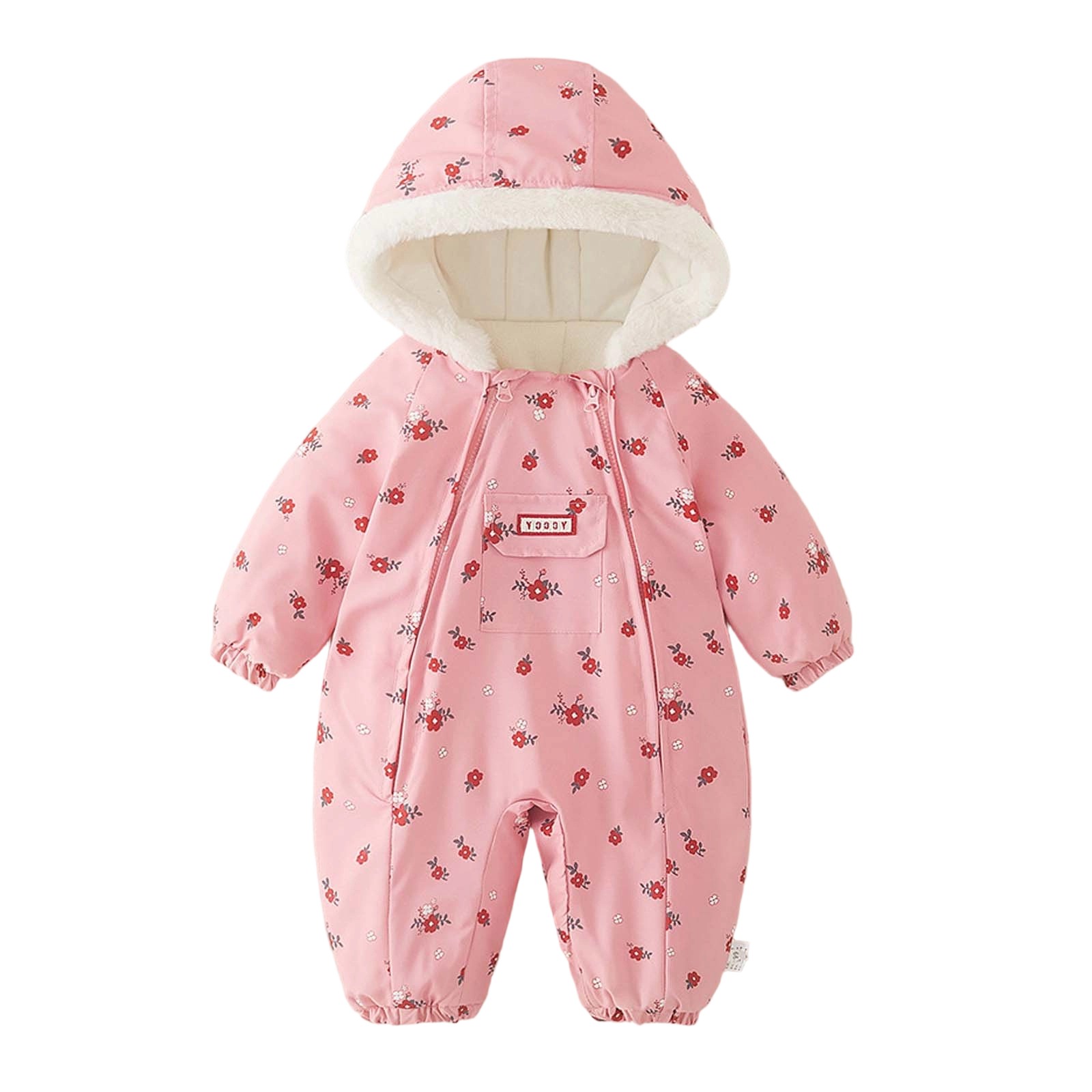 CAIVO Winter Thermal Baby Boys Romper Jumpsuit Warm Windproof Outdoor All Day Comfort Onesie Holiday Bodysuits Long Sleeve Hood One-Pieces