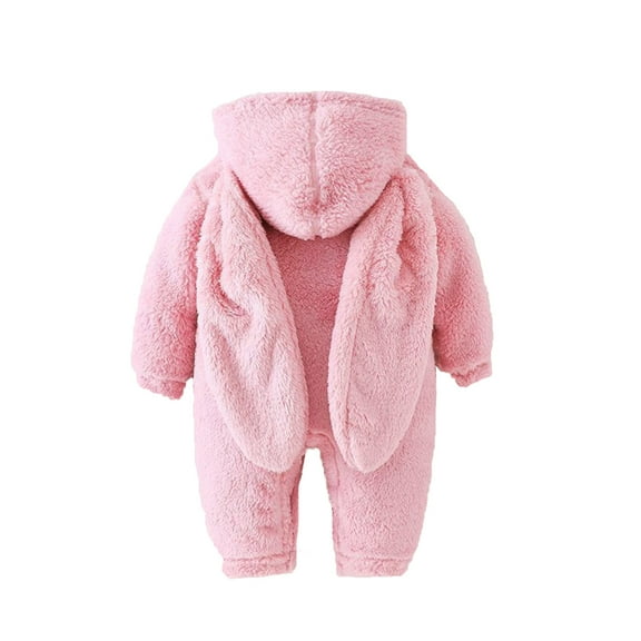 CAIVO Winter Warm Teddy Baby Bodysuit With Hood Long Ears Bunny Jumpsuit Onesie Girls Boys Romper Relaxed Fit Long Sleeve One-Pieces