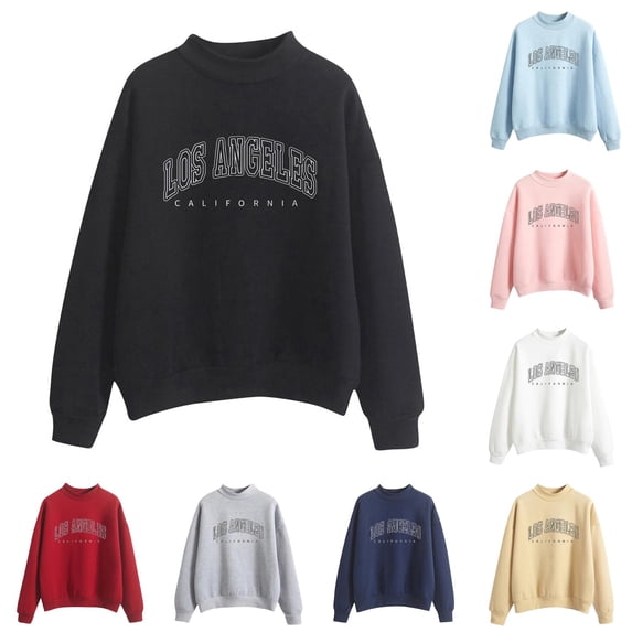 CAIVO Women Autumn Winter Crew Neck Letter Prints Long Sleeve Pullover Sweatshirt Breathable Stretch Fall Tops