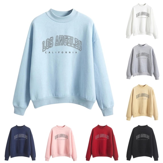 CAIVO Women Autumn Winter Crew Neck Letter Prints Long Sleeve Pullover Sweatshirt Holiday Fall Tops
