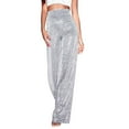 thumbnail image 1 of CAIVO Women Bright Silk High Waist Drape Zip Wide Leg Flared Pants Trousers Solid Color Daily Slacks Classic, 1 of 8