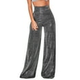 thumbnail image 1 of CAIVO Women Bright Silk High Waist Drape Zip Wide Leg Flared Pants Trousers Solid Color Daily Slacks Holiday, 1 of 9