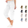 thumbnail image 1 of CAIVO Women Capris Pants Summer Solid Color Loose Drawstring Slacks Pocket Cargo Pants Calf Length Cozy Bottoms, 1 of 7
