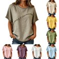 thumbnail image 1 of CAIVO Women Shirts Casual Blend Short Sleeve Crew Neck Tops Loose Relaxed O-Neck Solid Color Relaxed Fit Shirts, 1 of 4