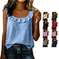 thumbnail image 1 of CAIVO Women Casual Round Neck T Shirt With Lace Trim Short Sleeve Blouse Soft Everyday Basic Tops Fly Sleeve O-Neck Solid Color Fashionable T-Shirts, 1 of 8