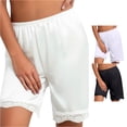 thumbnail image 1 of CAIVO Women Casual Satin Shorts With Lace Trim Mid Thigh Length Summer Comfort Shorts Breathable Outdoor Work Solid Color Bottoms, 1 of 9