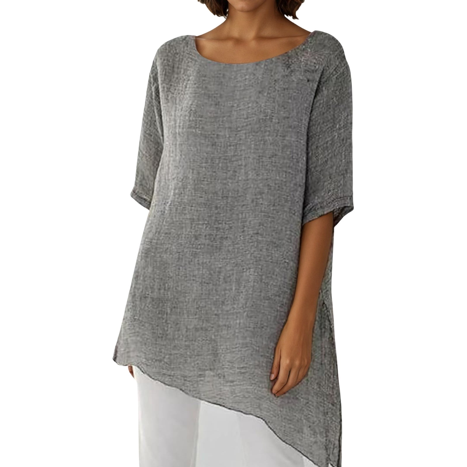 CAIVO Women Casual Short Sleeve T Shirt Round Neck Blouse Comfortable ...