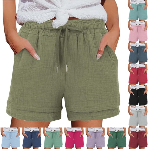 CAIVO Women Casual Summer Shorts High Waisted Elastic Waist Comfortable Stretch Solid Color Cozy Outdoor Leisure Work Bottoms