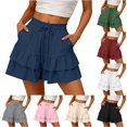 thumbnail image 1 of CAIVO Women Casual Summer Shorts With Ruffle Layered Pockets Loose Fit Elastic Waist Beach Shorts For Travel Daily Wear Vacation Outdoor Work Solid Color Bottoms, 1 of 8