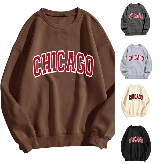 CAIVO Women City Name Casual Long Sleeve Crew Neck Letter Printed Pullover Sweatshirts Fit Tops Relaxed Fit Fall Streetwear