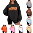 thumbnail image 1 of CAIVO Women Crew Neck Casual Letter Pumpkin Print Loose Sweatshirt Fashion Halloween Autumn Winter Tops For Daily Wear Long Sleeve Pullover Breathable Stretch Fall Streetwear, 1 of 6