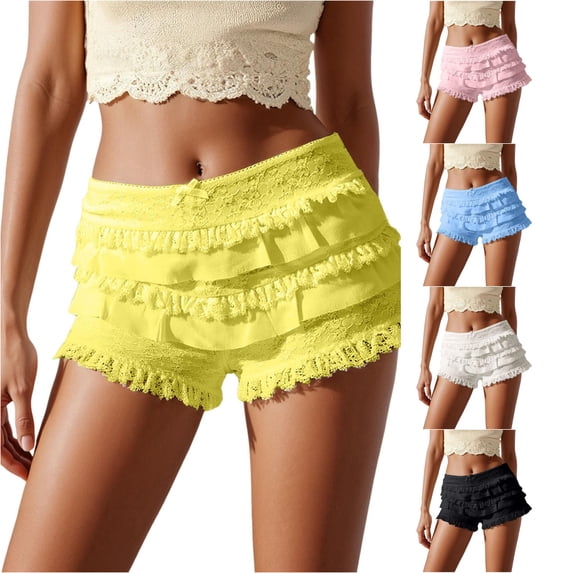 CAIVO Women Cute Ruffle Shorts Lace Pumpkin Shorts Boyshorts Layered Bottoms Pettipants Breathable Summer Outdoor Casual Solid Color Bottoms