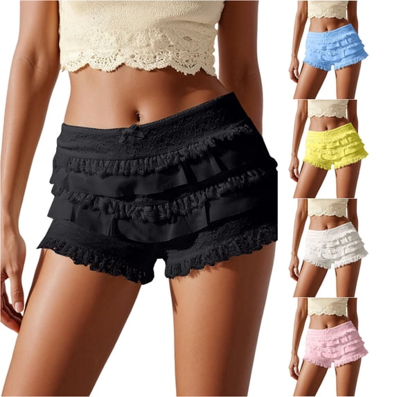 CAIVO Women Cute Ruffle Shorts Lace Pumpkin Shorts Boyshorts Layered Bottoms Pettipants Fashionable Summer Outdoor Casual Solid Color Bottoms