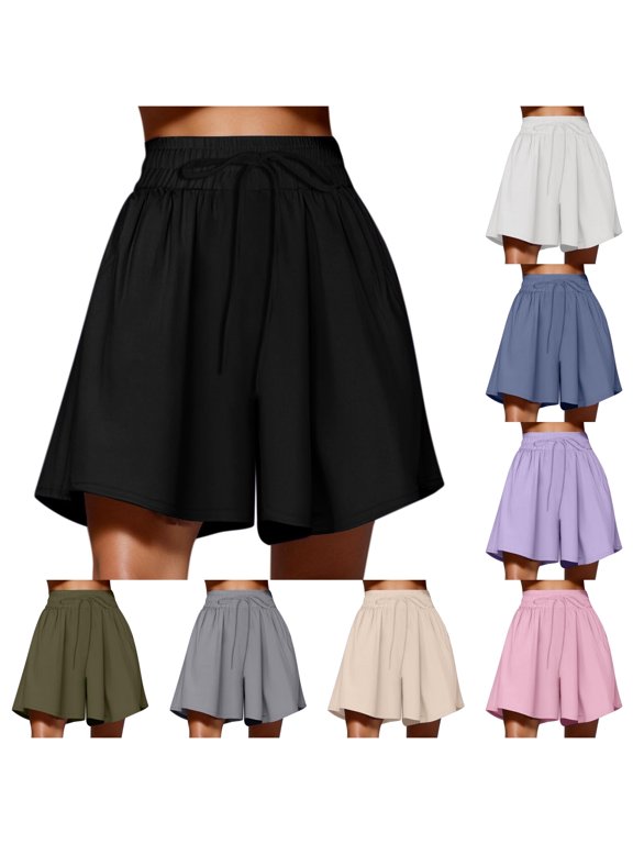 Women Fashion Solid Color Casual Loose Sports Shorts Yoga Workout Leisure Summer Outdoor Work Bottoms