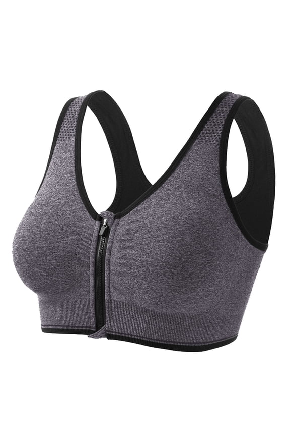 Women Front Zip Sports Bra High Workout Yoga Running Tops Breathable Supportive Seamless Comfort Fitness Activewear Solid Color Trendy Brassiere