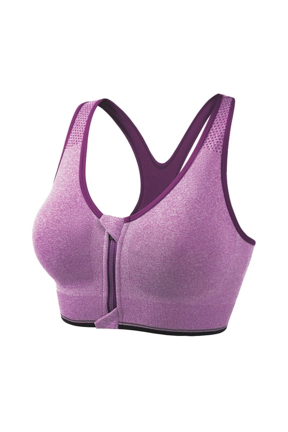 Women Front Zip Sports Bra High Workout Yoga Running Tops Breathable Supportive Seamless Comfort Fitness Activewear Solid Color Relaxed Fit Brassiere