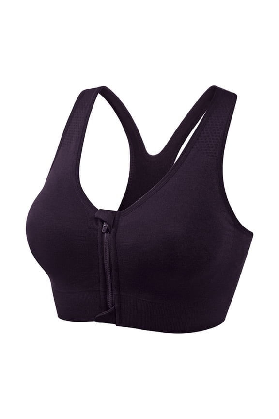 Women Front Zip Sports Bra High Workout Yoga Running Tops Breathable Supportive Seamless Comfort Fitness Activewear Solid Color Soft Brassiere