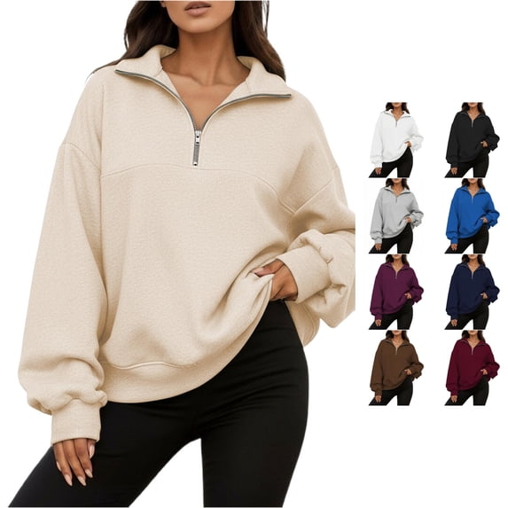 CAIVO Women Half Zip Pullover Sweatshirt Lapel Long Sleeve Casual Loose Fit Outerwear Tops For Autumn Winter Fashion Comfortable Soft Solid Color Lightweight Cozy Fall Streetwear
