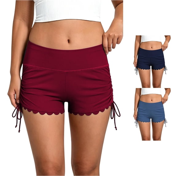 CAIVO Women High Waist Bikini Swim Bottoms Athletic Yoga Shorts With For Beach Sports Breathable Summer Outdoor Casual Solid Color Bottoms
