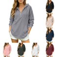 thumbnail image 1 of CAIVO Women Hoodies Oversized Long Sleeve Hoodied Sweatshirt Quarter Zip Up Hoodies Pullover Curved Lightweight Oversized Fashion Fall Win Solid Color Athletic Tops, 1 of 5