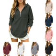 thumbnail image 1 of CAIVO Women Hoodies Oversized Long Sleeve Hoodied Sweatshirt Quarter Zip Up Hoodies Pullover Curved Lightweight Oversized Fashion Fall Win Solid Color Running Tops, 1 of 5