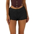 thumbnail image 1 of CAIVO Women Lace Mini Skirt Low Rise Micro Skirt Asymmetrical Ruffle Hem Flared Shorts Solid Color Daily Bottoms Cozy, 1 of 5