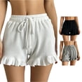 thumbnail image 1 of CAIVO Women Lady's Summer Lace Frill Elastic Waist Tie Bow Front Sports Shorts Boho Outdoor Leisure Casual Solid Color Bottoms, 1 of 4