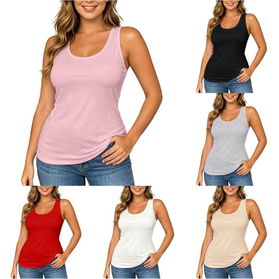 CAIVO Women Shirts Casual Lightweight Layering Tank Tops Breathable Sleeveless For Everyday Comfort Versatility O-Neck Solid Color Classic Shirts