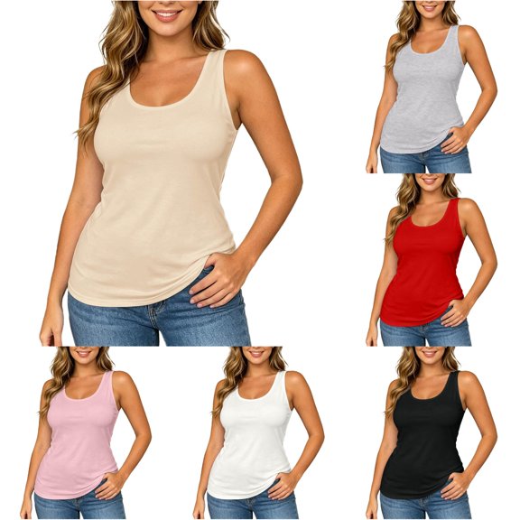 CAIVO Women Shirts Casual Lightweight Layering Tank Tops Breathable Sleeveless For Everyday Comfort Versatility O-Neck Solid Color Stylish Shirts
