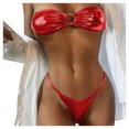thumbnail image 1 of CAIVO Women Metallic Gold Halterneck Bikini Set Sexy Backless Swimwear Adjustable Tie Side Briefs Ruched Push Up Top Beachwear Bohemian Beach Vacation Summer Swim Wear, 1 of 5