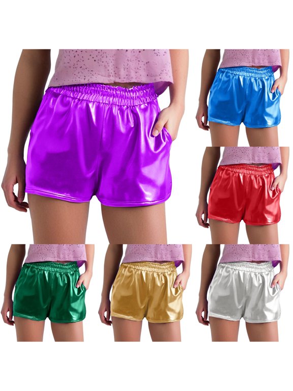 Women Metallic Shorts Shiny Shorts With Elastic Waist Hot Rave Dance Simple Summer Outdoor Casual Solid Color Bottoms