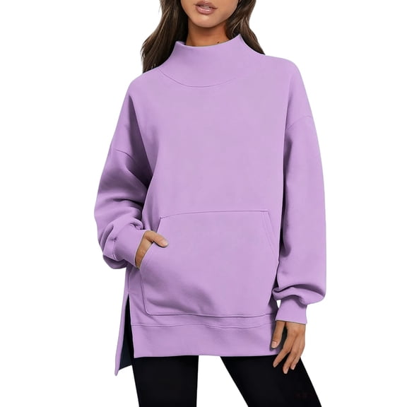 CAIVO Women Neck Lined Casual Sweatshirt Long Sleeve Loose Fit Pullover Soft Warm Winter For Ladies Cozy Loungewear Outerwear Solid Color Vacation Fall Tops