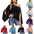 thumbnail image 1 of CAIVO Women Shirts Casual Off Shoulder Blouse For Lightweight Loose Fit Chiffon Batwing Sleeve Tops In Solid Color Soft Shirts, 1 of 5
