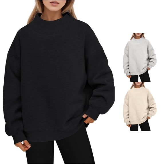 CAIVO Women Oversized Sweatshirt Mock Neck Pullover Long Sleeve Tops Fall Clothing Solid Color Vacation Streetwear