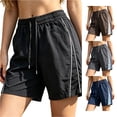 thumbnail image 1 of CAIVO Women Plus Size Cargo Athletic Shorts Lightweight Casual Sweatproof Outdoor Fitness Mid Length Training Bottoms With Zipper Pockets Elastic Waistband Simple Summer Work Solid Color Bottoms, 1 of 4