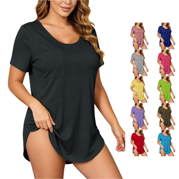 CAIVO Women Plus Size Short Sleeve Solid Color Crew Neck Casual T Shirt Blouse Tops For Everyday Comfort O-Neck Solid Color Versatile T-Shirts