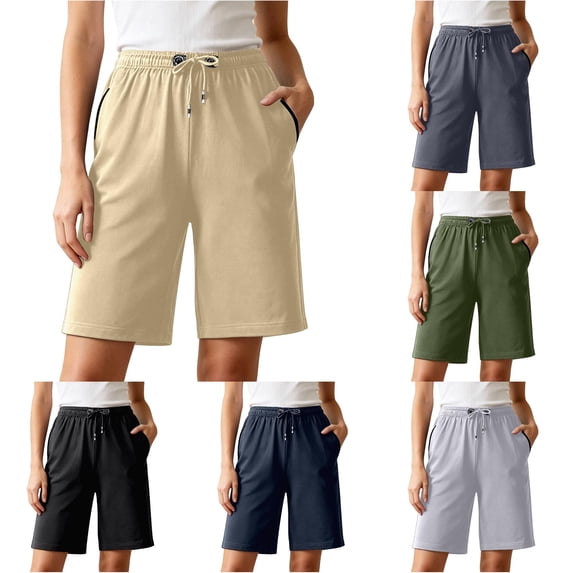 CAIVO Women Plus Size Summer Beach Shorts Plus Size Casual Knee Length Loose Fit Bottoms Relaxed Fit Outdoor Work Solid Color Bottoms