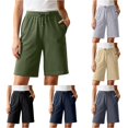 thumbnail image 1 of CAIVO Women Plus Size Summer Beach Shorts Plus Size Casual Knee Length Loose Fit Bottoms Simple Outdoor Work Solid Color Bottoms, 1 of 6