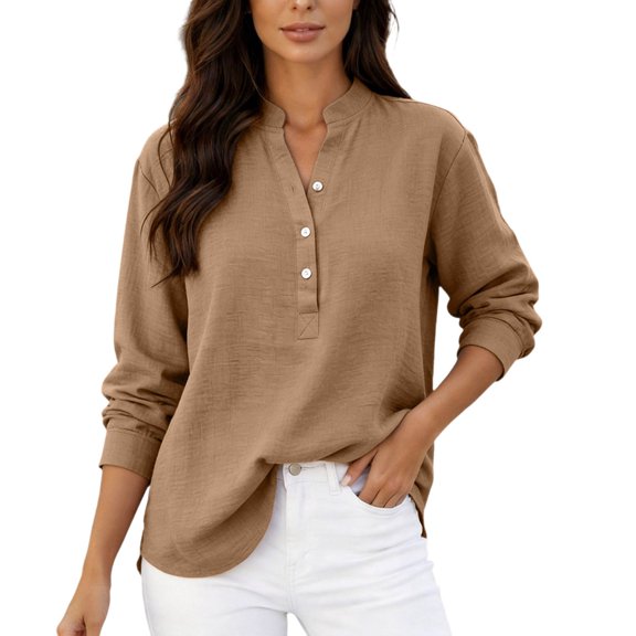 CAIVO Women Plus Size Summer Blouse Long Sleeve Ruffle Button Down Shirt Loose Casual Pullover Tunic Tops Fashionable Solid Color Back To School Dailywear