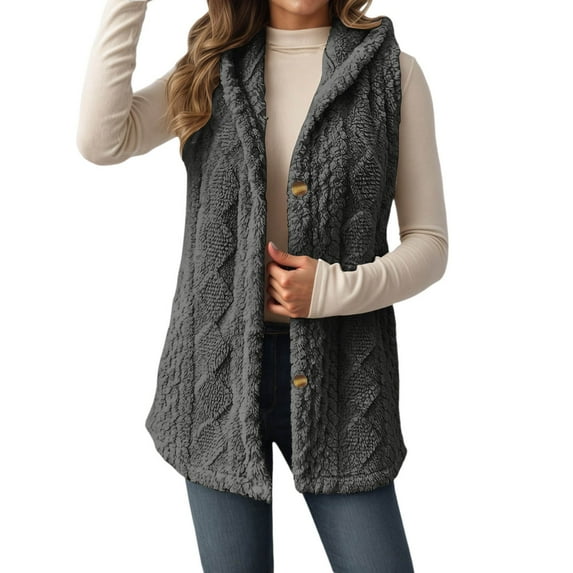 CAIVO Women Reversible Hooded Zip Front Cardigan Vest Soft Jacket Sleeveless Solid Color Coats For Fall Winter Casual Outerwear Tops Comfort Wear