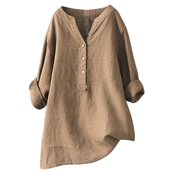 CAIVO Women'S Solid Color Stand Up Button Long Sleeve Shirt Blouse Relaxed Fit Summer Back To School Tops