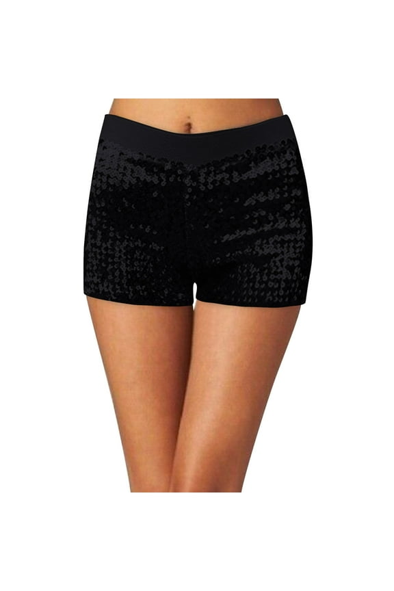 Women Sequins Shorts Disco Hot Pants Shiny Glitter Jazz Mini Short Stretch Dance Solid Color Daily Bottoms Comfort