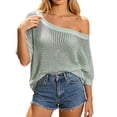 thumbnail image 1 of CAIVO Women Slash Neck Hollow Out Pullover Beach Cover Up Knit Sweater One Shoulder Casual Loose Fit Summer Fashion Half Sleeve Solid Color Tops, 1 of 4