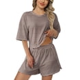 thumbnail image 1 of CAIVO Women Soft And Breathable Pajama Comfortable Sleepwear With Stylish Striped Design Loose Fit Shorts Two Piece Tops With Bottoms Classic Homewear, 1 of 4